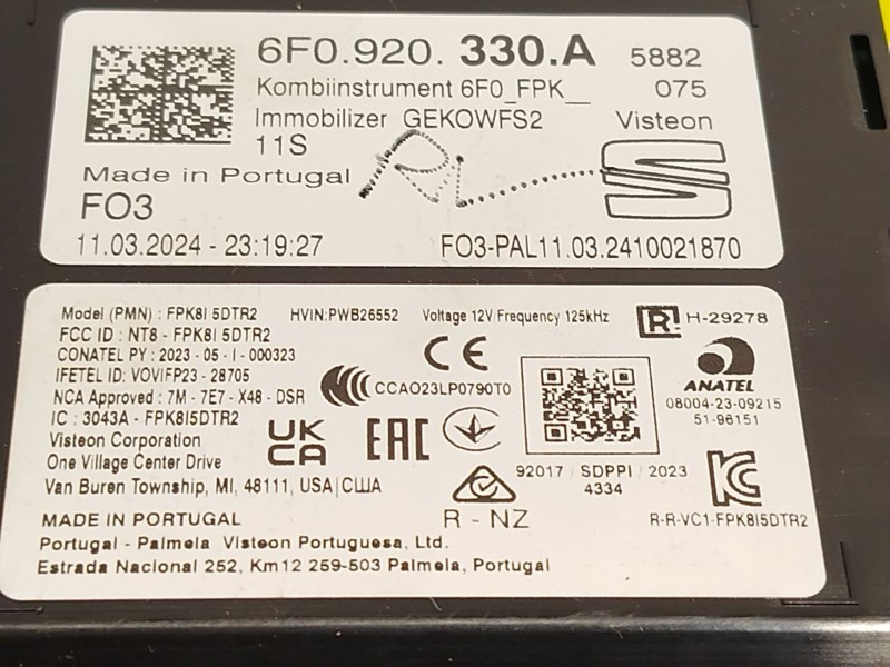 Recambio de cuadro instrumentos para seat arona (kj7, kjp) 1.0 tsi referencia OEM IAM 6F0920330A  