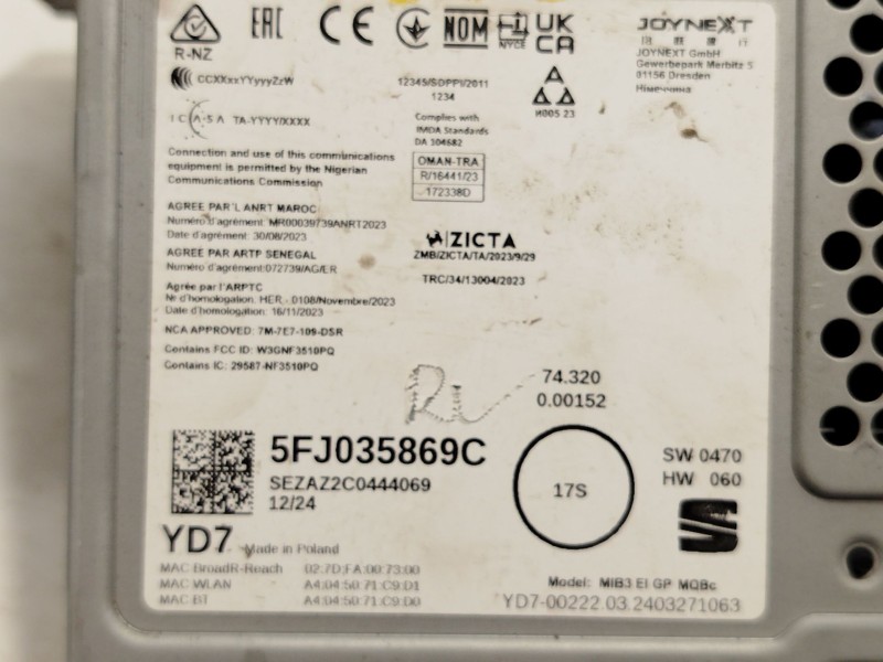 Recambio de pantalla multifuncion para seat arona (kj7, kjp) 1.0 tsi referencia OEM IAM 5FJ035869C  