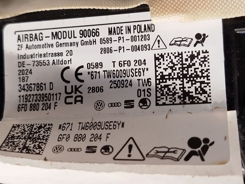 Recambio de kit airbag para seat ibiza v (kj1, kjg) 1.0 tsi referencia OEM IAM 6F1857005HAIZ 6F0880204F 6F0880201AP