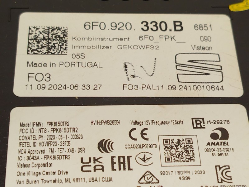 Recambio de cuadro instrumentos para seat ibiza v (kj1, kjg) 1.0 tsi referencia OEM IAM 6F0920330B  