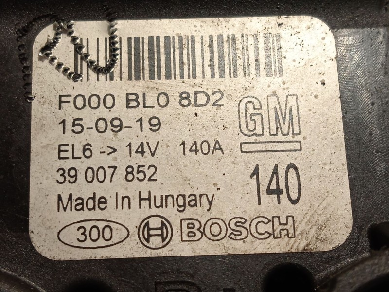 Recambio de alternador para opel insignia a (g09) 2.0 cdti (68) referencia OEM IAM 39007852  F000BL08D2