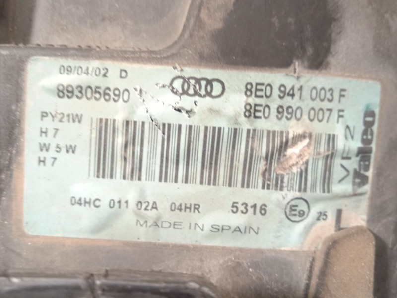 Recambio de faro izquierdo para audi a4 b6 avant (8e5) 1.9 tdi referencia OEM IAM 8E0941003F 8E0941029C 89305690