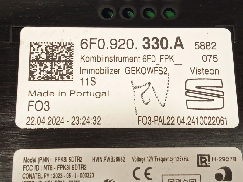 Recambio de cuadro instrumentos para seat arona (kj7, kjp) 1.0 tsi referencia OEM IAM 6F0920330A  