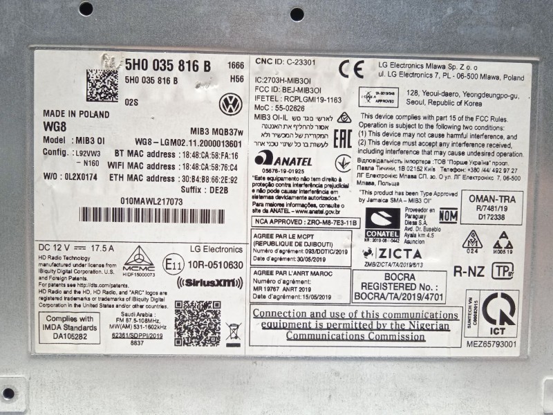 Recambio de sistema navegacion gps para volkswagen golf viii lim. (cd1) golf referencia OEM IAM 5H0035816B  