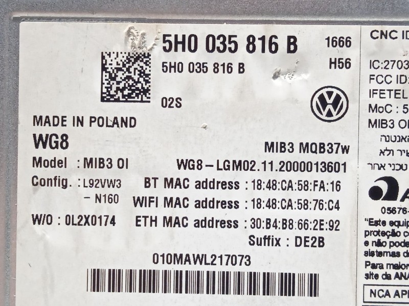 Recambio de sistema navegacion gps para volkswagen golf viii lim. (cd1) golf referencia OEM IAM 5H0035816B  