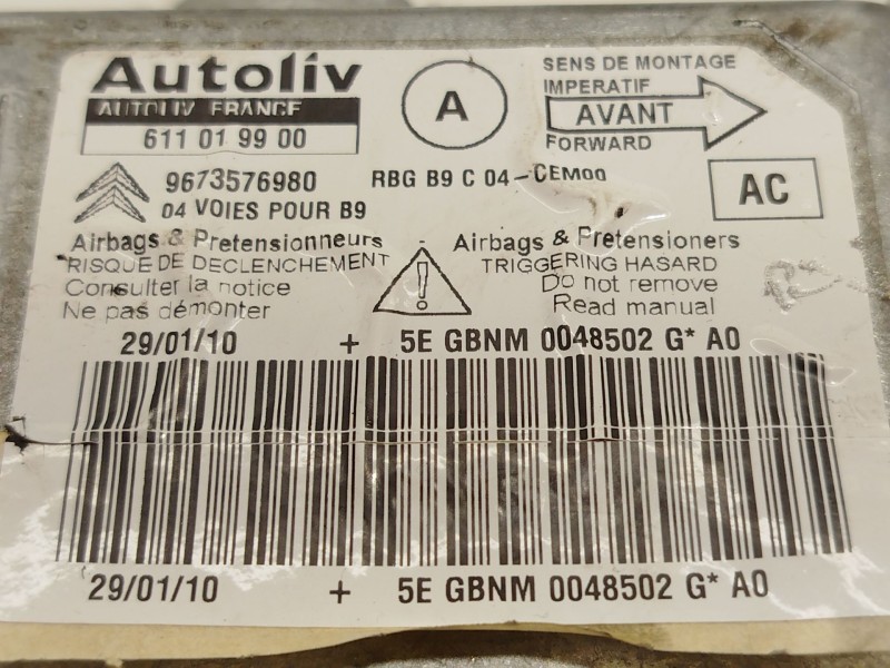 Recambio de centralita airbag para peugeot partner furgoneta/monovolumen 1.6 hdi 16v referencia OEM IAM 9673576980  611019900