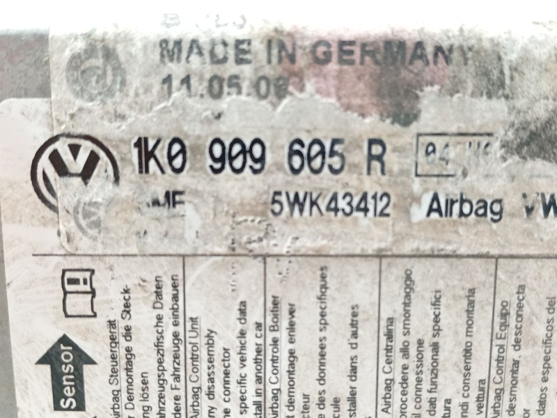 Recambio de centralita airbag para seat altea (5p1) 1.9 tdi referencia OEM IAM 1K0909605R  5WK43412