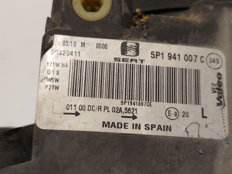 Recambio de faro izquierdo para seat altea xl (5p5, 5p8) 1.6 tdi referencia OEM IAM 5P1941007C 5P1941753E 89320411