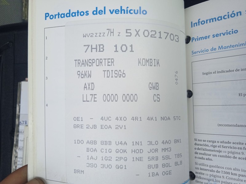 volkswagen transporter t5 furgoneta (7ha, 7hh, 7ea, 7eh) del año 2005