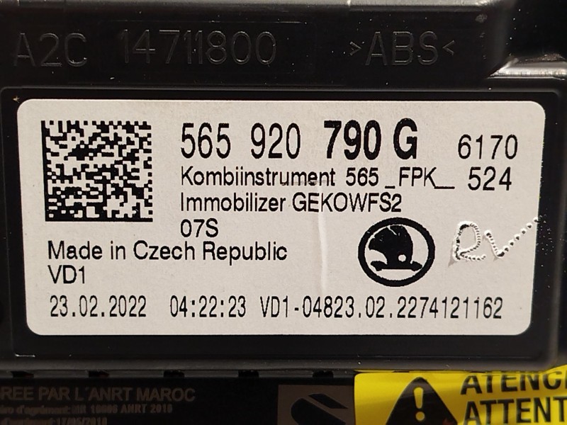 Recambio de cuadro instrumentos para skoda karoq (nu7, nd7) 1.5 tsi referencia OEM IAM 565920790G  A3C0915180101