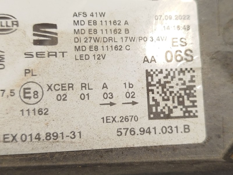 Recambio de faro izquierdo para seat ateca (kh7, khp) 1.5 tsi referencia OEM IAM 576941031B 576941773 1EX014891