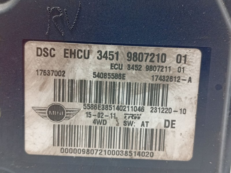 Recambio de abs para bmw mini countryman (r60) cooper s all4 referencia OEM IAM 34519807210 54085586E 17637002