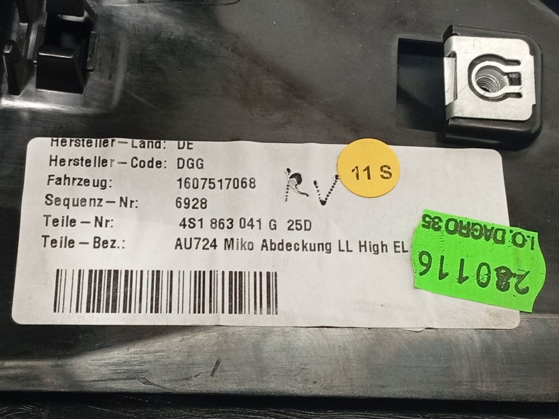 Recambio de consola central para audi r8 (4s3, 4sp) 5.2 fsi quattro referencia OEM IAM 4S1863041G25D 4M0035736 