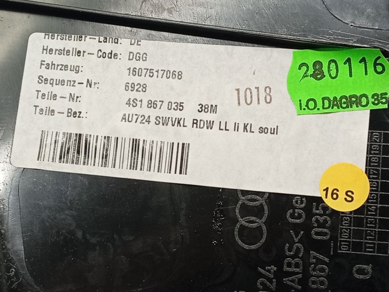 Recambio de tapizado maletero para audi r8 (4s3, 4sp) 5.2 fsi quattro referencia OEM IAM 4S186703538M  
