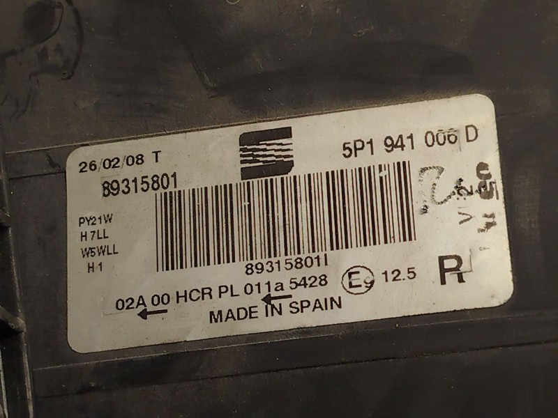 Recambio de faro derecho para seat leon (1p1) 2.0 tdi 16v referencia OEM IAM 5P1941006D  89315801