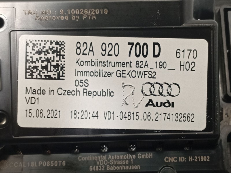 Recambio de cuadro instrumentos para audi a1 sportback (gba) 30 tfsi referencia OEM IAM 82A920700D  