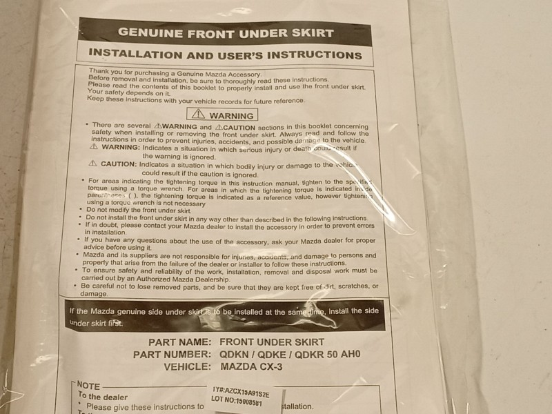 Recambio de spoiler paragolpes delantero para mazda cx-3 (dk) 1.5 skyactiv-d (dk2ws) referencia OEM IAM QDKE50AH062  