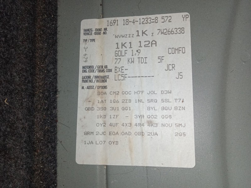 volkswagen golf v (1k1) del año 2007