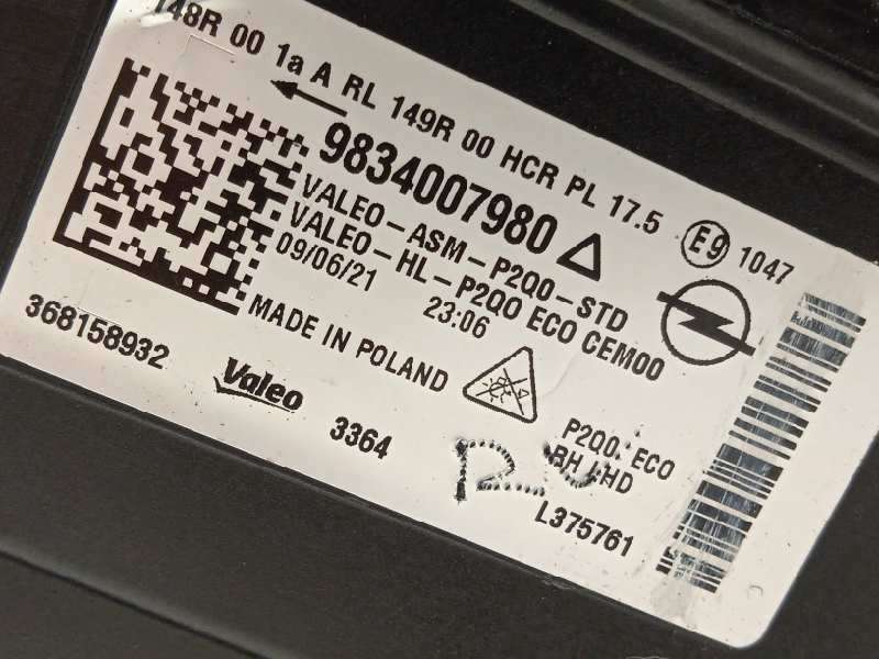 Recambio de faro derecho para opel mokka x referencia OEM IAM 9834007980 368158932 6