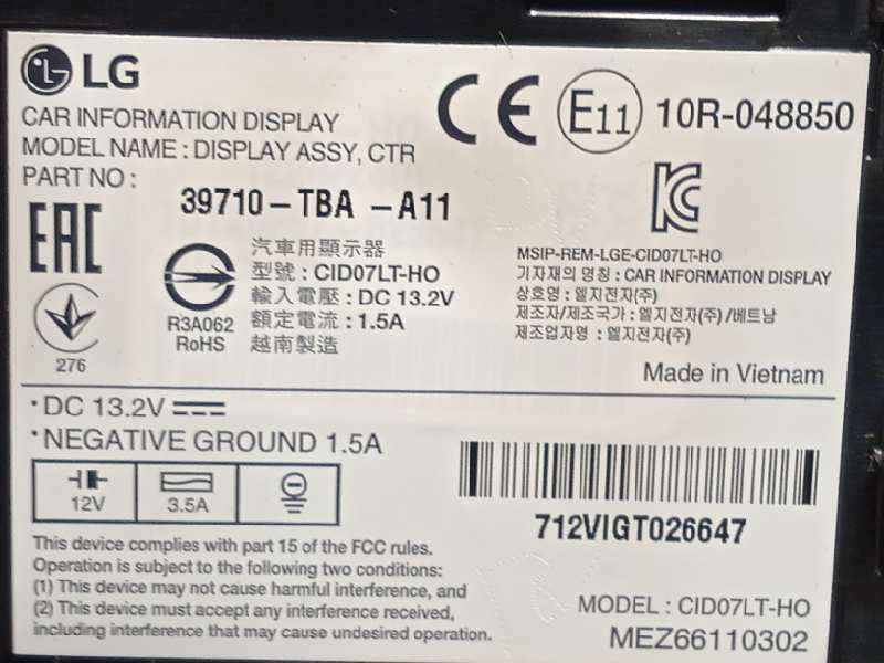 Recambio de pantalla multifuncion para honda civic lim.4 (fc) 1.5 elegance referencia OEM IAM 39710TBAA11 6