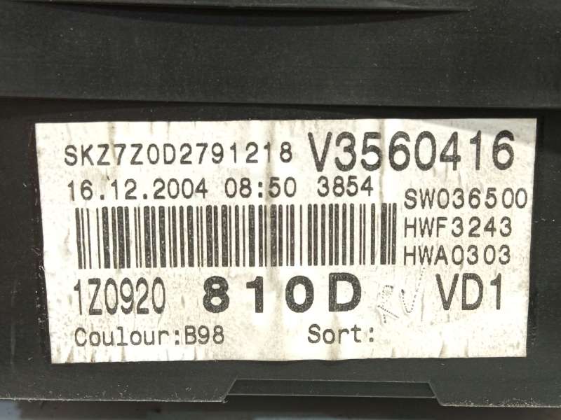 Recambio de cuadro instrumentos para skoda octavia ii (1z3) 1.9 tdi referencia OEM IAM 1Z0920810D 1Z0920810DKD0 A2C53032531 - Negro 7