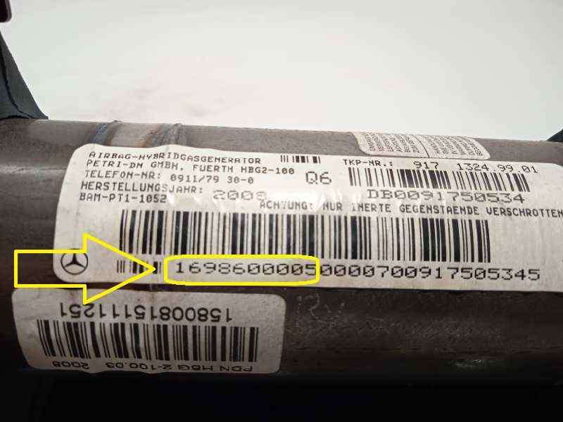 Recambio de airbag delantero derecho para mercedes-benz clase b (w245) b 180 (245.232) referencia OEM IAM 1698600005  A169860000 - Negro 4