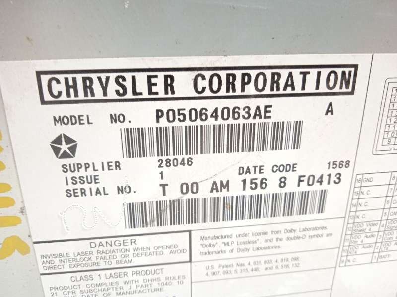 Recambio de sistema audio / radio cd para chrysler grand voyager v (rt) 2.8 crd referencia OEM IAM P05064063AE K05064063AE 6