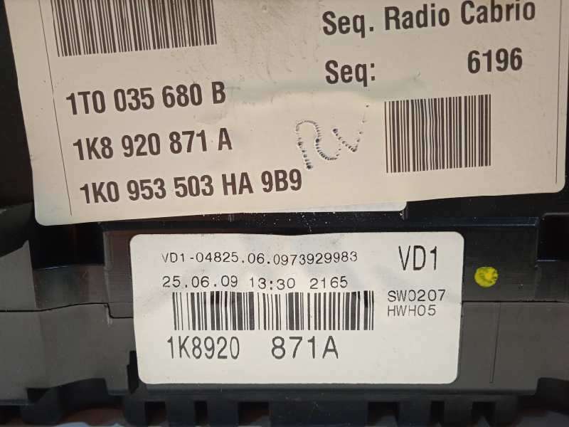 Recambio de cuadro instrumentos para volkswagen scirocco (137) 2.0 tdi referencia OEM IAM 1K8920871A - Blanco 7