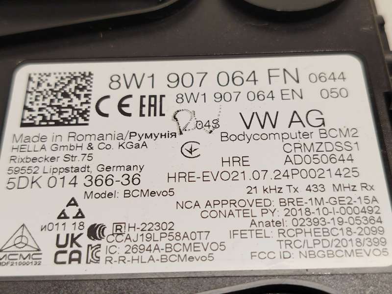 Recambio de modulo electronico para audi a4 b9 avant (8w5, 8wd) 30 tdi mild hybrid referencia OEM IAM 8W1907064FN 8W1907064FH 5D - Negro 4