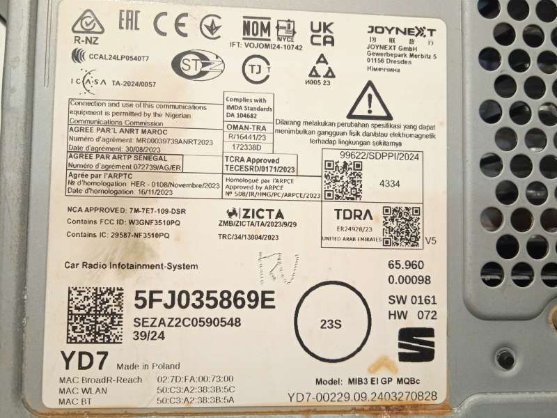 Recambio de pantalla multifuncion para seat ibiza v (kj1, kjg) 1.0 tsi referencia OEM IAM 5FJ035869E - Blanco 7