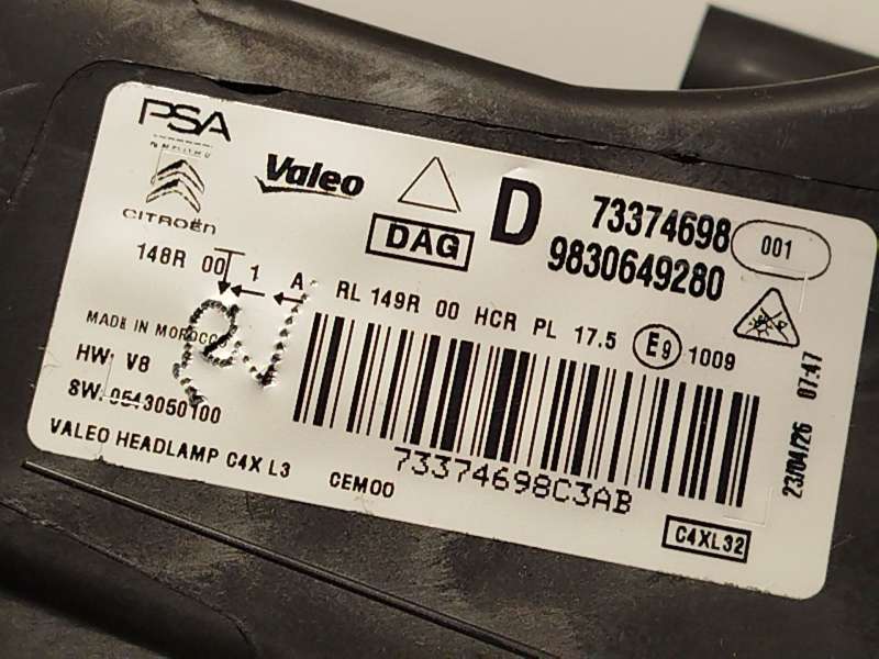 Recambio de faro derecho para citroën c4 iii 1.2 referencia OEM IAM 9830649280  73374698 8