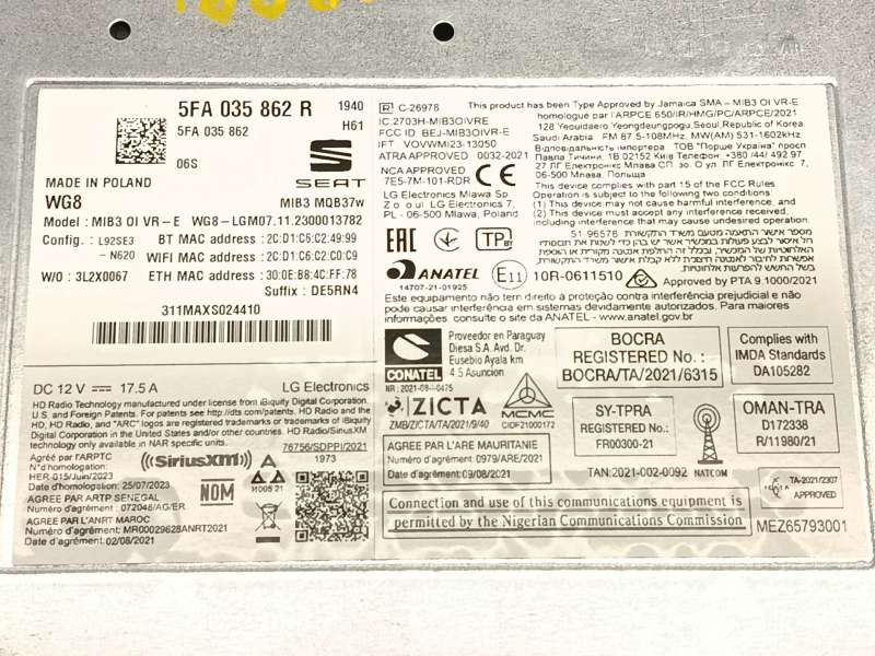 Recambio de sistema navegacion gps para cupra leon (kl1, ku1, kug) 1.5 etsi referencia OEM IAM 5FA035862R 5