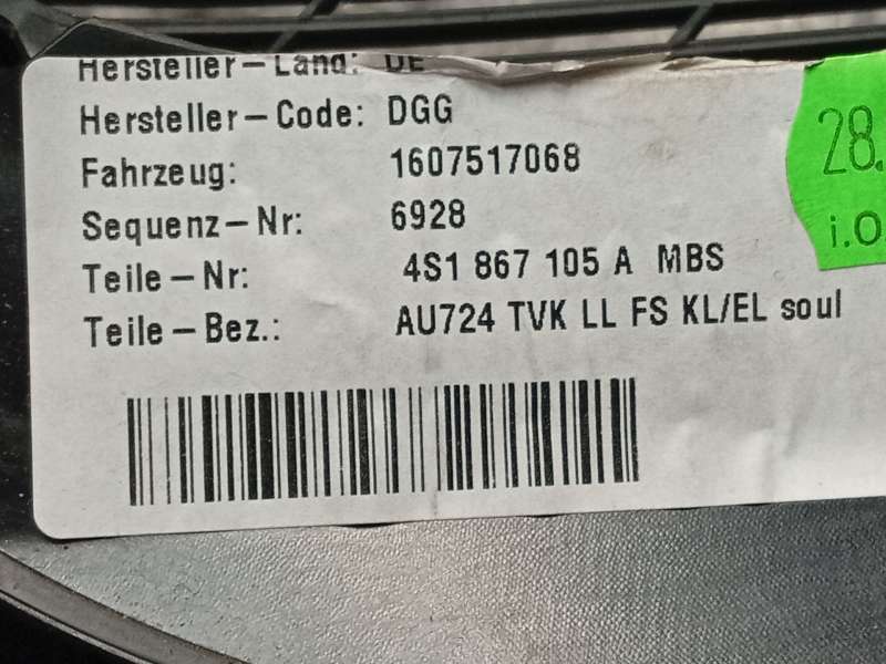 Recambio de guarnecido puerta delantera izquierda para audi r8 (4s3, 4sp) 5.2 fsi quattro referencia OEM IAM 4S1867103AMBS 4S186 - Amarillo 7