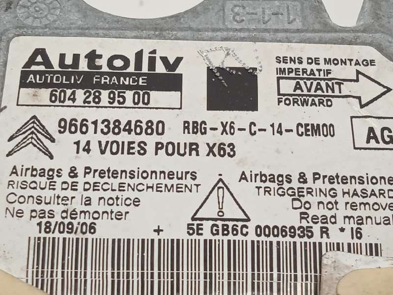 Recambio de centralita airbag para citroën c6 3.0 v6 24v referencia OEM IAM 9661384680 6545FA 604289500 - Gris 4