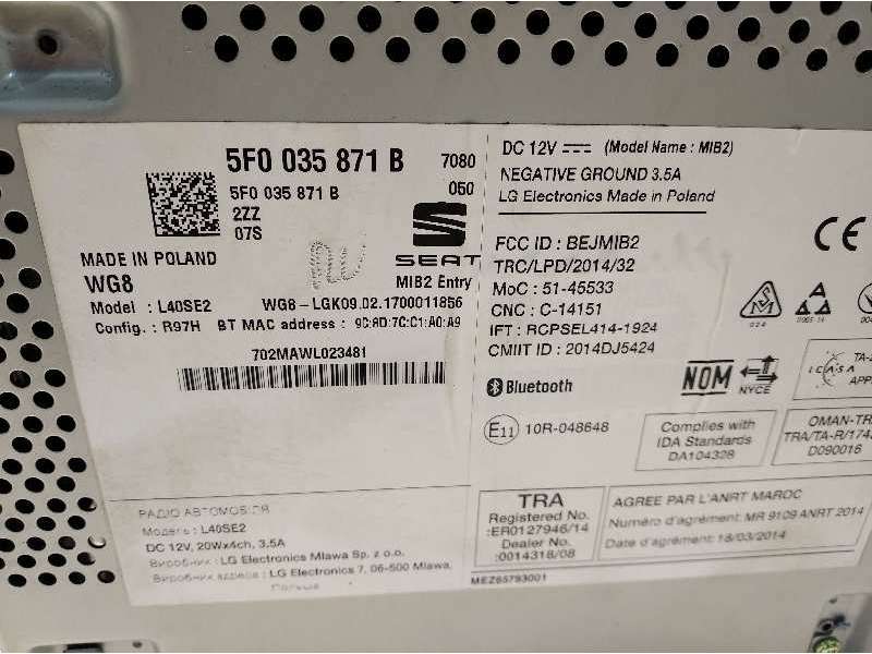 Recambio de sistema audio / radio cd para seat ibiza (6j5) stylance referencia OEM IAM 5F0035871B 5F0035871B2ZZ - Blanco 3