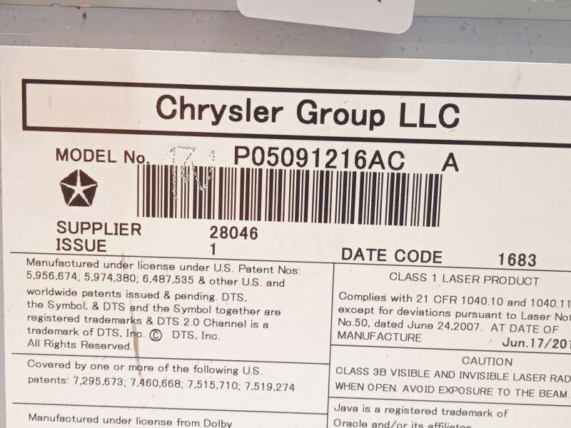 Recambio de sistema dvd para jeep grand cherokee iv (wk, wk2) 3.0 crd v6 4x4 referencia OEM IAM P05091216AC K05091216AC 05091216 4