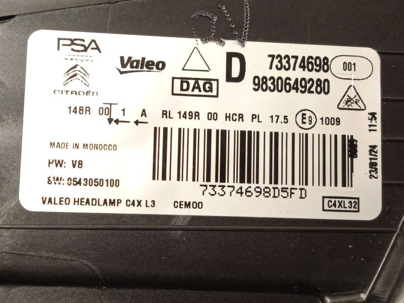 Recambio de faro derecho para citroën c4 iii 1.2 referencia OEM IAM 9830649280  73374698 8