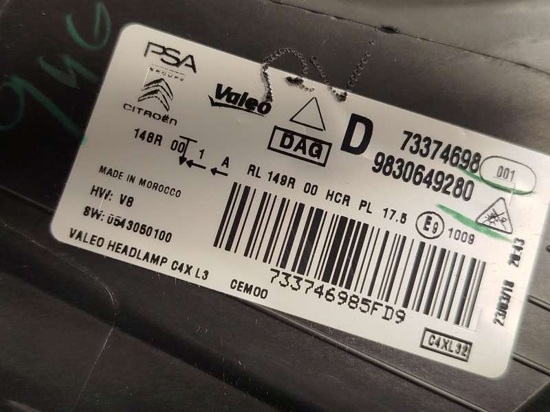 Recambio de faro derecho para citroën c4 iii 1.2 referencia OEM IAM 9830649280  73374698 5