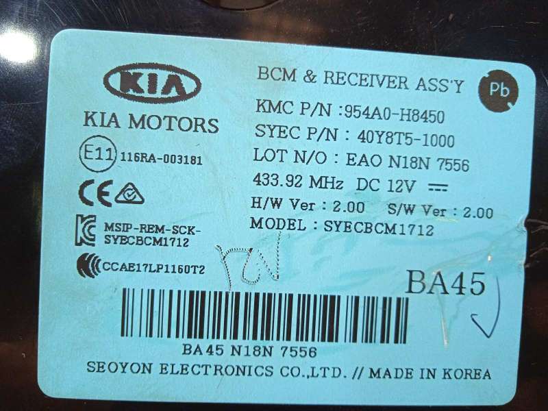 Recambio de modulo electronico para kia stonic (ybcuv) 1.2 cat referencia OEM IAM 954A0H8450 - Blanco 3
