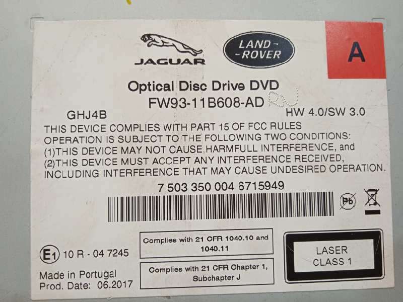 Recambio de sistema dvd para land rover evoque hse referencia OEM IAM FW9311B608AD LR072088 - Negro 5