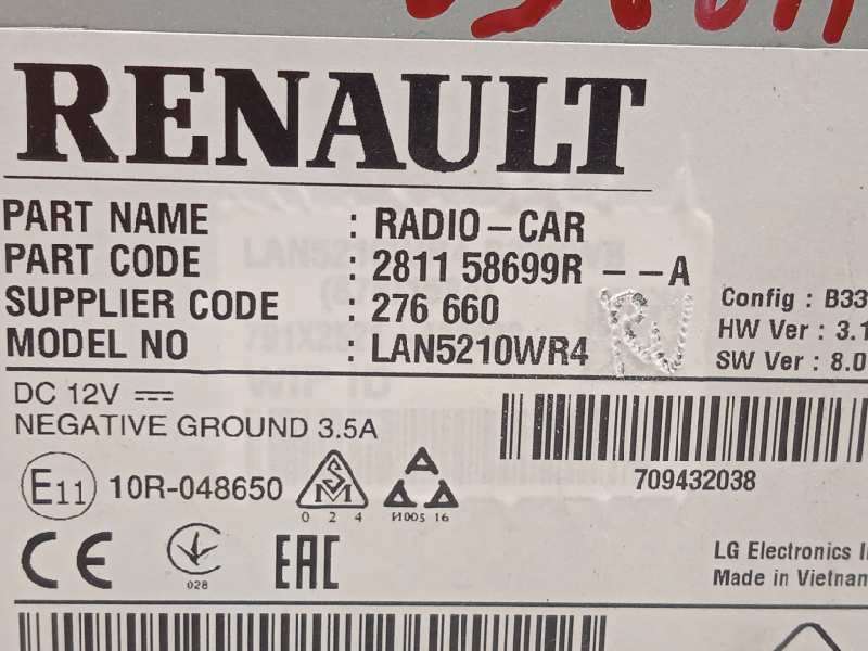 Recambio de pantalla multifuncion para renault clio iv zen referencia OEM IAM 281158699R  LAN5210WR4 7