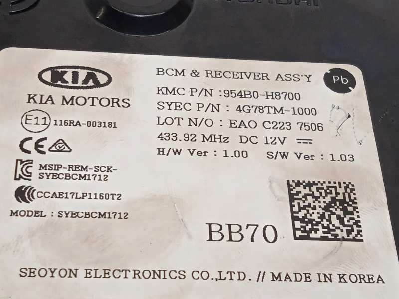 Recambio de modulo electronico para kia stonic (ybcuv) 1.2 cat referencia OEM IAM 954B0H8700  4G78TM1000 3