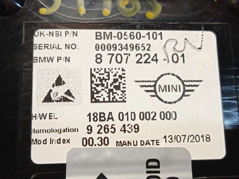 Recambio de cuadro instrumentos para mini mini (f56) one first referencia OEM IAM 8707224 62105A1C3F8 62108707224 - Negro 6