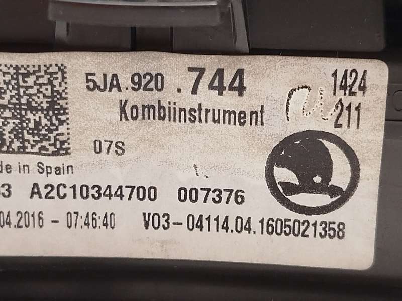 Recambio de cuadro instrumentos para skoda rapid (nh3, nk3, nk6) 1.4 tdi referencia OEM IAM 5JA920744  A2C10344700 7