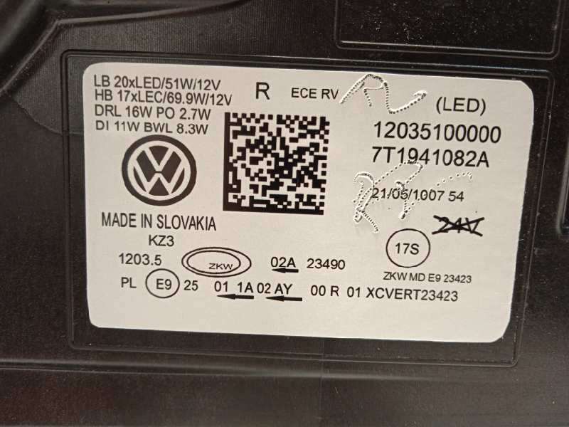 Recambio de faro derecho para volkswagen t7 1.4 ehybrid referencia OEM IAM 7T1941082A 5