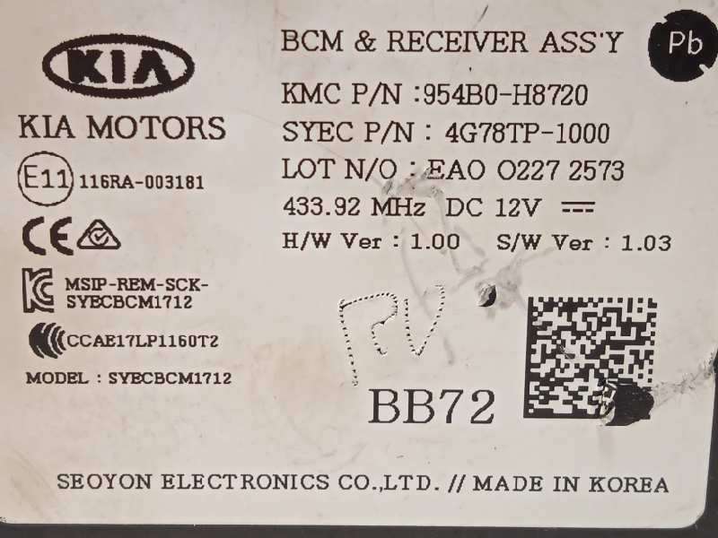 Recambio de modulo electronico para kia rio (yb) 1.0 tgdi cat referencia OEM IAM 954B0H8720 - Gris 4