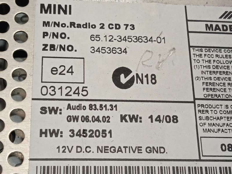 Recambio de sistema audio / radio cd para bmw mini (r56) one referencia OEM IAM 65123453634 6