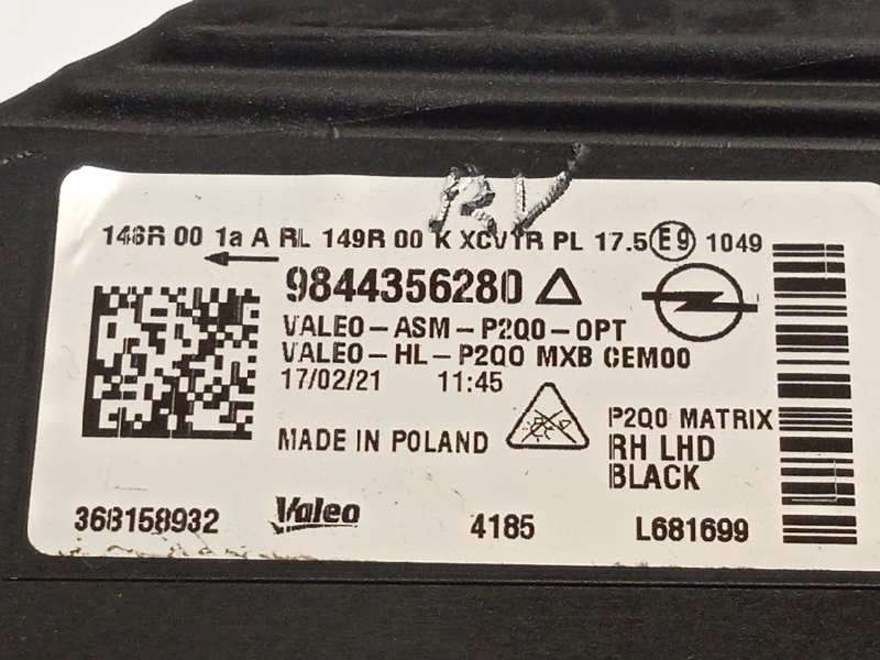 Recambio de faro derecho para opel mokka x selective start/stop 4x4 referencia OEM IAM 9844356280  L681699 7