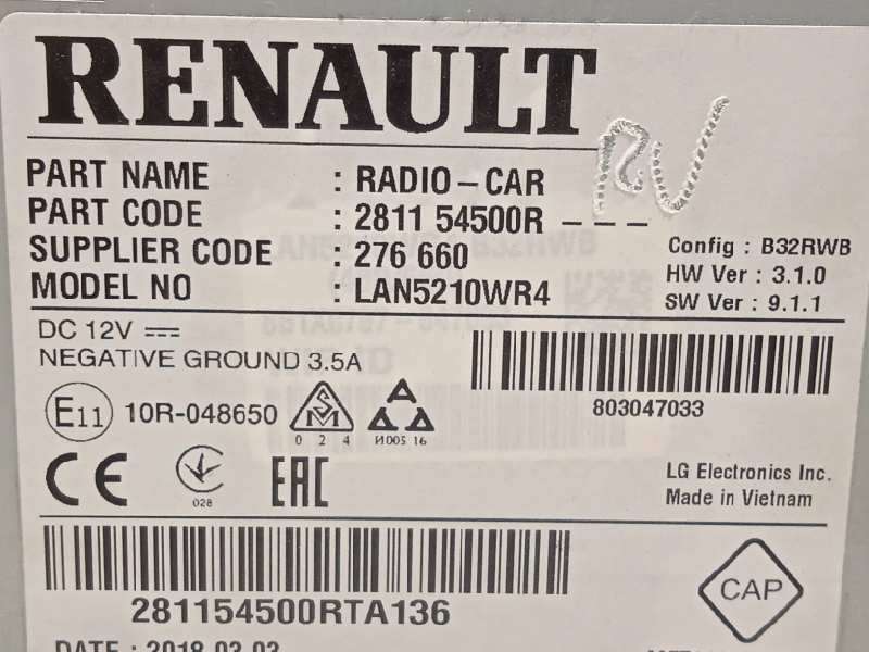 Recambio de sistema audio / radio cd para renault clio iv zen referencia OEM IAM 281154500R  LAN5210WR4 7