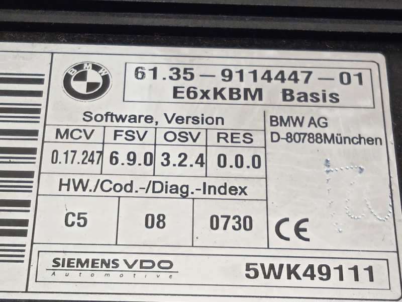 Recambio de centralita confort para bmw serie 5 berlina (e60) 525i referencia OEM IAM 61359114447  5WK49111 - Negro 3